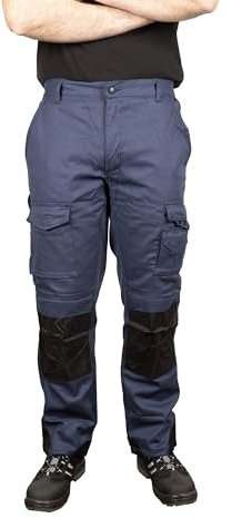 Security Lines Men's Highland Multibolsillos Work Pants Pantalones de Seguridad con Cremallera YKK Pantalones elásticos tamaño de Cintura - 34 a 60 (Azul Petroleo/Negro, 42)