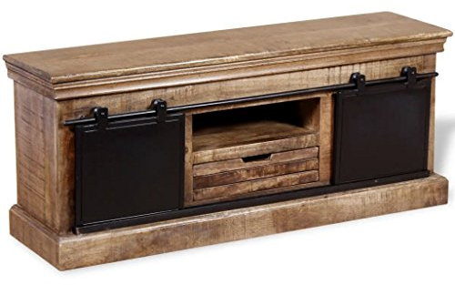Gawany TV-Schrank mit 2 Schiebetüren Industrie-Stil Holzschrank Sideboard Lowboard Seitenschrank Schlafzimmerschrank TV-Regal TV-Tisch TV-Möbel Büroschrank Mangoholz Massiv 110x30x45 cm