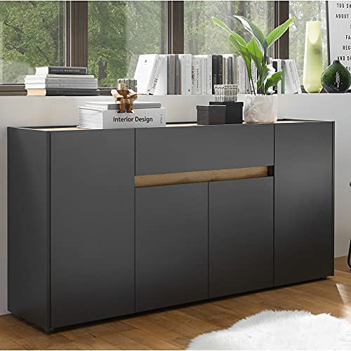 Lomadox Sideboard Wohnzimmer in anthrazit mit Absetzungen in Wotan Eiche Nb., B/H/T: ca. 170/87/40 cm