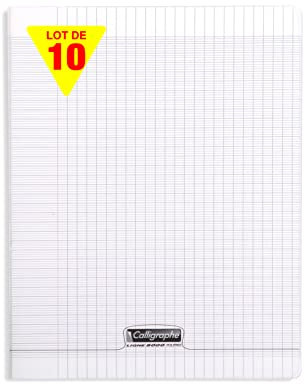 Calligraphe 18199C - Un Paquet de 10 Cahiers Piqués (Gamme 8000 de Clairefontaine) 96 Pages 24X32 cm 90G Grands Carreaux, Couverture Polypro (Plastique), Incolore