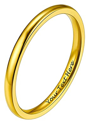 PROSTEEL 2mm breit Band Ring 18k vergoldet hochglanzpoliert personalisiert Partnerring Ehering schlicht Damen Verlobungsring Trauring Modeschmuck für Hochzeit Jahrestag, Größe 52