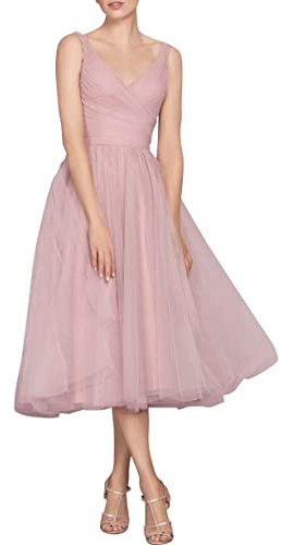 Robe de soirée sans manches en tulle bouffant avec col en V pour femme, rose, 38