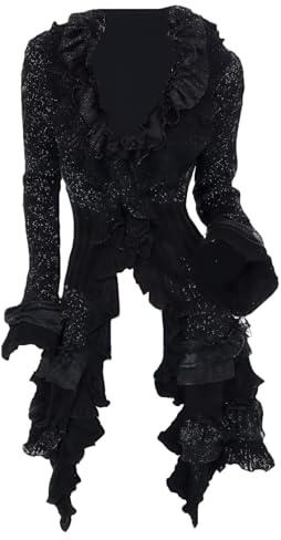Damen-Strickjacke, viktorianischer Boho-Stil, gehäkelt, Gothic, Steampunk, vorne offen, Strickpullover, Schwarz, Einheitsgröße