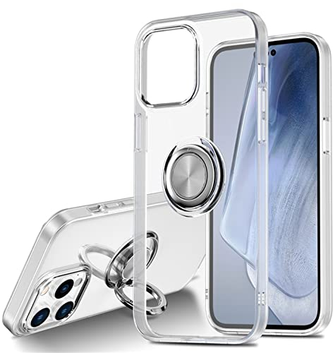 Hadwii Hülle für iPhone 12/12 Pro Mit 360 Grad Ring Ständer Transparent Silikon Flexibel Handyhülle Fingerhalter Magnetische Autohalterung TPU Bumper Stoßfest Schutzhülle,Durchsichtig
