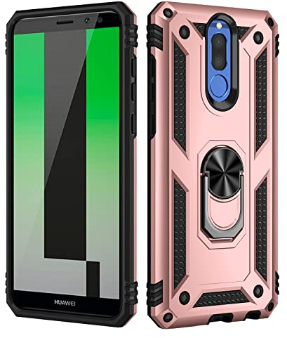 BestST Schutzhülle für Huawei Mate 10 Lite, Schutzhülle für Huawei Mate 10 Lite + Displayschutz, stoßfest, militärisch [Robuste Hülle] Heavy Duty Shock Proof Schutzhülle mit Ringhalterung, Rosé-Gold
