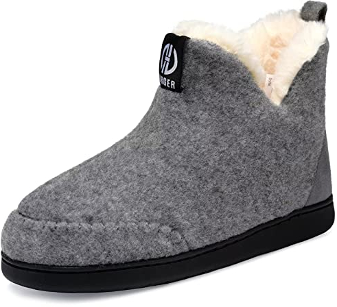 GURGER Hausstiefel Herren Plüsch Gefüttert Damen Hüttenschuhe Filz Warm Winter Hausschuhe Hohe Hüttenstiefel Filzpantoffeln Slipper Boot, Größe 40 41 Grau
