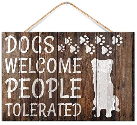 CustonCares Letrero de madera para perros de bienvenida a personas carteles de madera con impresión de imagen de perro, letreros de pared de madera rústica para colgar en la pared, letrero para baño,