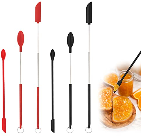 Voyyphixa 6 PCS Double Head Mini Silicone Spatula Spoon Set Stretchable Telescopic Small Silicone Spatula, Last Drop Small Silicone Spatula for Beauty Cosmetics and Kitchen Jar