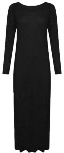 Crazy Fshion Women’s Long Sleeve Maxi Dress Stretchy Ladies Plain Jersey Round Neck Casual Style Plus Size UK 8-26 Black