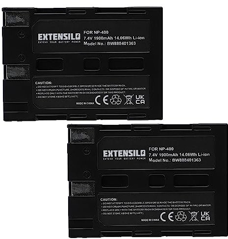 EXTENSILO 2X Batteries Remplacement pour Minolta NP-400 pour Appareil Photo, Reflex numérique (1900mAh, 7,4V, Li-ION)