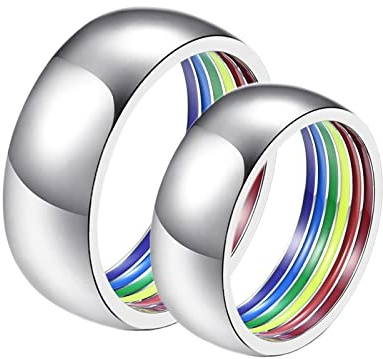 Mesnt Damenring Silber, Silberner LGBT Ring mit Regenbogen-Emaille | Damen 62 (19.7) & Herren 62 (19.7)