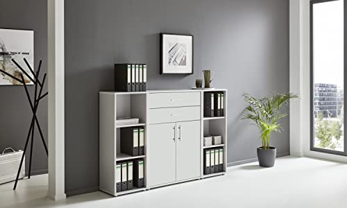 BMG Möbel Aktenschrank Office Edition Set 13, Büroschrank mit Metallgriffen Made in Germany (Lichtgrau/Weiß Matt)