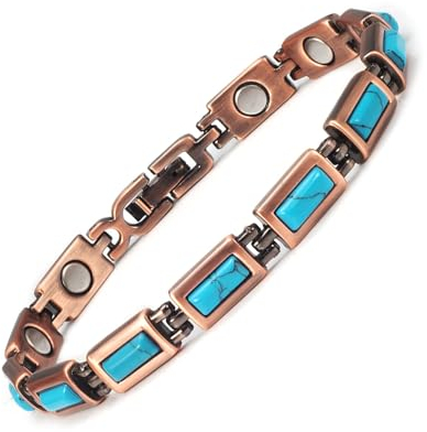 EnerCoppeX 3500 Gauss Magnetarmband Damen 99,99% Reines Kupfer Magnetarmband - 12 Magnete Klassischer Türkiye Stil (mit 2 Redundanten Gliedern, Keine Sorge um Größe) (D)