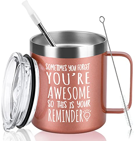 Livole Geschenke für Frauen, Kollegen, Schwester, Dankeschön Geschenke Klein, Danke Geschenk, Frauen Geschenke zum Geburtstag, 12Oz Thermobecher mit Henkel, 350ml Edelstahl Camping Becher mit Deckel