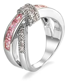 Daesar Damen Ring mit Stein, Ringe Frauen Versilbert Knot mit Rosa Zirkonia Hochzeit Ring Verlobung Silber Große 57 (18.1)