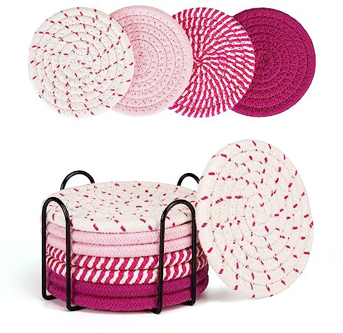 Smgmg Absorbent Coasters Set - 4 Pack Pink, 8 Pack Cute Coasters for Coffee Table & Desk