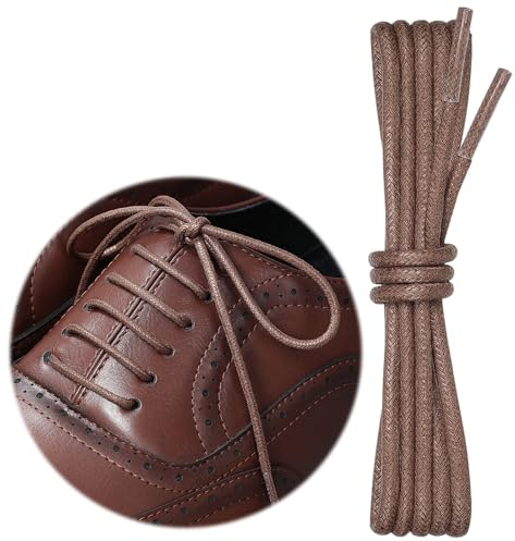 Puzeam 2 Pares Cordones Encerados Redondos Finos de Zapatos de Vestir, 3 mm Cordones Elegantes para Hombres y Mujer, Cordones para zapatos de ciudad, Business Cordones de Zapatos Marrón 100 cm