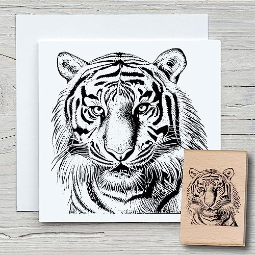 NEWSTAMPS Stempel Tiger Motivstempel aus Holz & Gummi zum Karten und Geschenke basteln, Holzstempel für Tiere, Tierstempel, Scrapbook, Textilstempel, Deko, Kinder