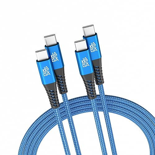 JAMEGA - USB Typ C Kabel Blau 2m 2er Set | USB C Lade & Datenkabel Fast Charge Snyc USB C Stecker auf USB C Stecker kompatibel mit iPhone 15 Pro Max iPad Pro Air Samsung Macbook Tablets Huawei uvm.