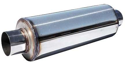 Simoni Racing ESR1 Universal-Sportschalldämpfer, gerader runder Ausgang, Auto-Auspuff-Schalldämpfer, gerader Autoauspuff aus unpoliertem Edelstahl