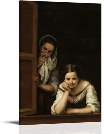 RyuSa Bartolome Esteban Murillo berühmte Malerwerke (Zwei Frauen an einem Fenster), Druck, Poster, Wandkunst, Bild, Gemälde, Leinwanddrucke, Kunstwerke, Schlafzimmer, Wohnzimmer, Dekoration, 60 x 90