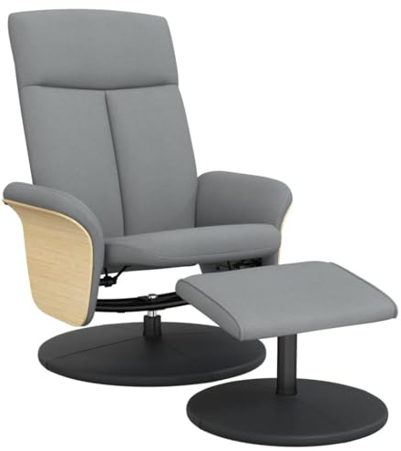 vidaXL Relaxsessel, Drehbar Sessel mit Fußhocker, Fernsehsessel Verstellbare Rückenlehne, Liegesessel Ruhesessel Polstersessel, Hellgrau Stoff