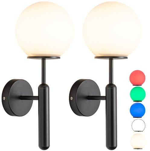 Battery Operated Wall Sconces Set of 2,Brass Wall Lights Fixtures with Remote Control,Wall Lamp with Glass Lampshade,Dimmable Light Non Hardwired Design.for Bedroom,Living Room ( Color : Black )