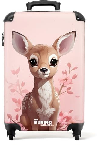 NoBoringSuitcases.com Valise Enfant Fille - Bagages Enfant Roulette, Cabine 55x35x25cm (Fauve - Rose)