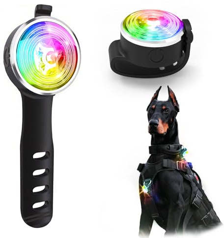 UMIONE 2er-Pack Wiederaufladbares LED-Hundelicht, 8 Farben, Wasserdichtigkeit IP66, mit Sicherheits-Silikonband, für Hunde/Katzen, 2er-Pack (Geschenkbox)