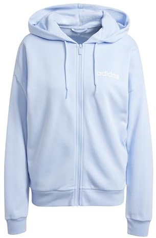 adidas Damen Essentials LINEAR Full Zip French Terry Hoodie, Glow Blue/White, M