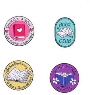 GDXGHJU Lot de 4 broches en forme de livre anglais « Read more books » - Broche créative - Badge géométrique pour manuels scolaires - Accessoires inspirants - Cadeau, Métal