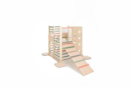 HOMEforDREAMS Holz Montessori-Inspirierter Quadratischer Kletterturm für Kleinkinde: Faltbarer Indoor-Spielplatz mit Zubehörbrettern (Waldtraum, Mit Leiterbrett)
