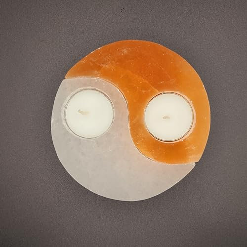 HEIMTEX Selenit-Teelichthalter – Yin-Yang, Edelstein, Kerzenhalter für Meditation, Heilung und Heimdeko