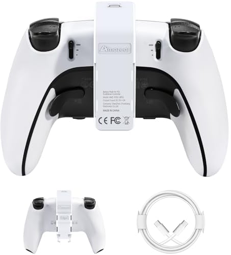 AMAZEAR Akku Pack für PS5 DualSense Controller, Playstation 5 Zubehör 3000mAh Schnell Ladegerät, tragbarer wiederaufladbarer zusätzlicher Akku für PS5 Edge oder Standard Game Controller (weiß)