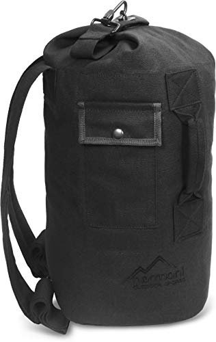 Seesack Canvas Rucksack - 30 Liter - 100% Naturfaser Baumwolle mit Schultergurten und extra Tragegriff Farbe Schwarz