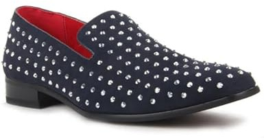 Xposed Navy Suede Leather Lined Glitter Stud Loafers [BALDORIA-Navy-Suede, UK/US 12 EU 46]