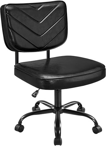 Yaheetech Bürostuhl mit Verstellbare Sitzhöhe Schreibtischstuhl 360° Drehbar Kunstleder Schminktisch Stuhl mit Rollen für Büro/Wohnzimmer, Schwarz