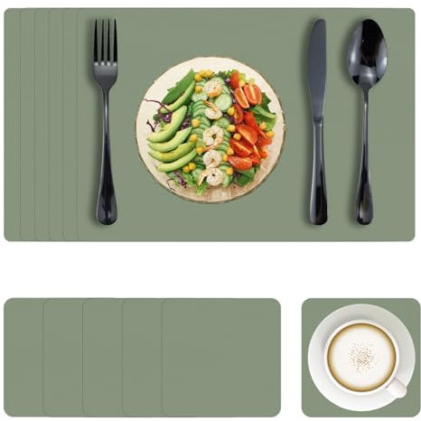 Bazasa Tischsets Abwaschbar 6er Set Platzsets mit Untersetzer Grün Tischdeko Platzset mit Tischuntersetzer Teller Untersetzer Doppelseitige Platzdecken