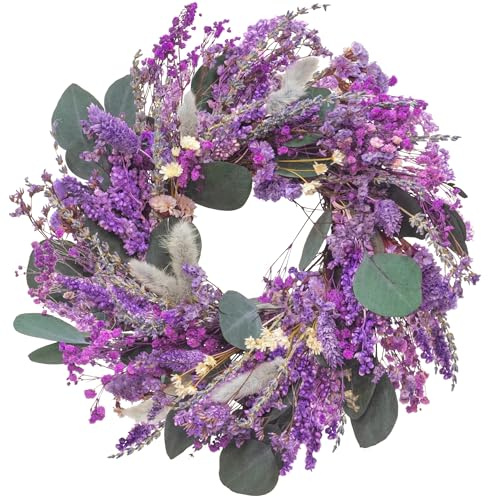 Art Beauty Natural Dried Flowers Wreath 30cm Purple Lavender Summer Wreath for Door Candle Ring Table Centerpiece Cabinate Wall Window