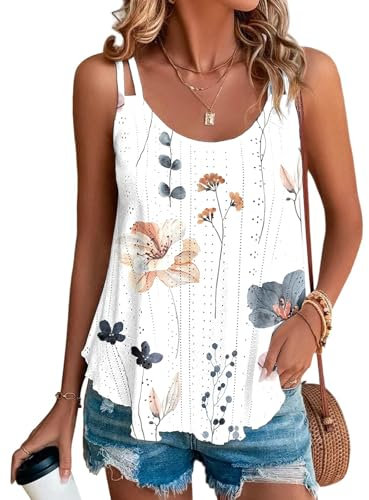 Tomatofrydan Canotta estiva da donna, sexy, senza maniche, con scollo rotondo, basic, A-nuovo-bianco, L