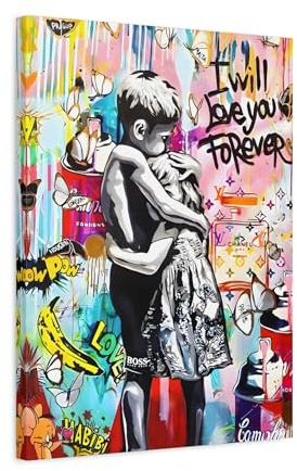 I Will Love You Forever Banksy Canvas Wall Art, Inspired Pop Artwork Street Graffiti 18x24inch 45x60cm (Vertical) / 1.25inch 3.175cm