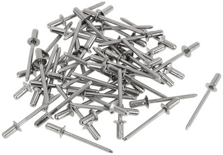 A ABSOPRO Lot de 50 rivets à tête fraisée fermée en acier inoxydable argenté 4 mm Diamètre de la poignée 10 mm Longueur de la poignée 8 mm Diamètre de la bride