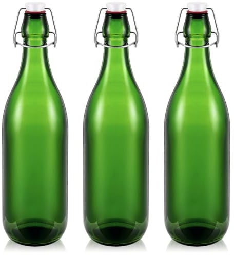 Teenyyou 3 botellas de vidrio abatible de 33 onzas con tapa hermética para bebidas, aceite, vinagre, kombucha, cerveza, agua, refrescos (verde)