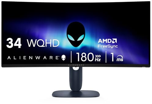 Alienware 34 monitor da gioco curvo - AW3425DWM - WQHD 34 pollici 180Hz 1 ms, 1500R, AMD FreeSync Premium, VESA AdaptiveSync.