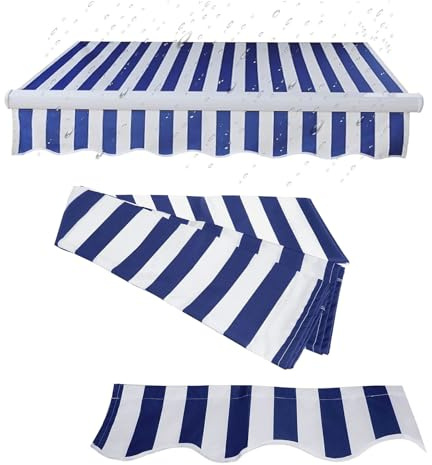 Retractable Patio Awning Replacement Fabric (Fabric Only), Patio Awning Fabric Replacement, Water-Resistant Polyester Replacement Canvas for Awnings, Deck, Balcony, Yard, Durable Polyester(Blue,3.5x3m