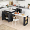Isla de Cocina con Mesa Extensible para 4-6 Personas - Bicolor, 2 Cajones, Toma de Corriente, Armario y 2 Estantes Laterales | Mueble Multifuncional con Almacenamiento