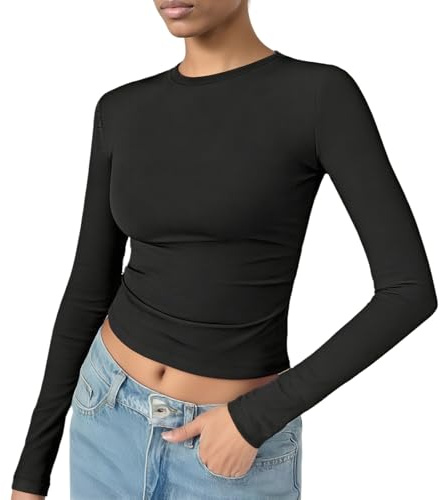 OYIWINMI Womens Long Sleeve Basic Tops Crew Neck Thermal Shirts Stretch Fitted Underscrubs Layer Tee Black XXS-L