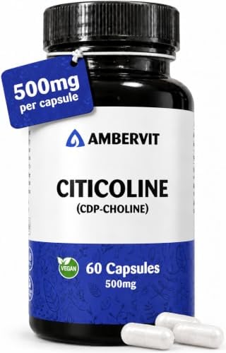 Citicoline CDP Choline 500mg - 60 Capsules - Dosage élevé pour la mémoire, la concentration et le soutien mental - Sans additifs indésirables - 2 mois d'approvisionnement | Ambervit