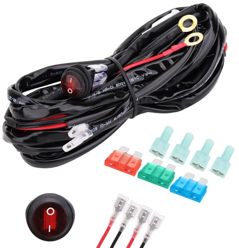 Kabelbaum Zusatzscheinwerfer Kabelsatz Relais Adapter für 2 Lampe max. 300W | für KFZ Scheinwerfer Arbeitsscheinwerfer Tagfahrleuchten Lichtleisten DC 12V/40A 10FT 16AWG, mit ON/OFF Schalter Kit