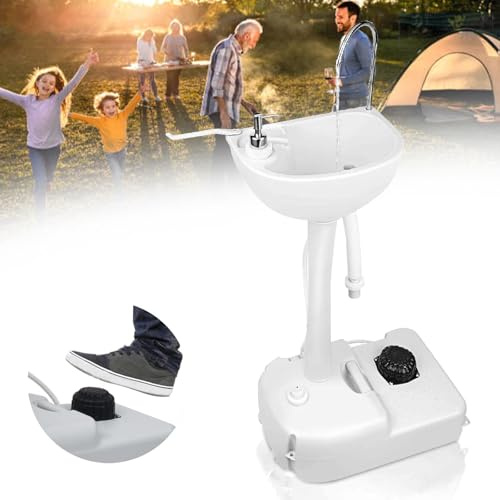 Fregadero de camping portátil con tanque de agua de 17 litros, ruedas rodantes, soporte para toallas y dispensador de jabón para eventos al aire libre y lugar de trabajo